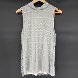 Banana Republic Women's Sleeveless Lace Overlay Blouse M Gray Party Going Out